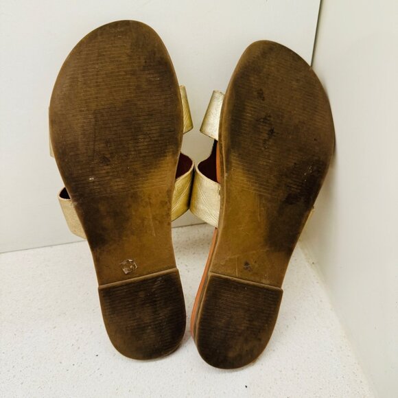 Steve Madden Haydn Hirsh Slide Sandal Gold Shoes Slip On Genuine Leather Sz 7 M - Picture 8 of 11